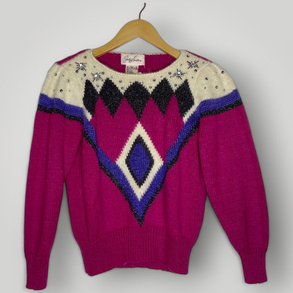 Vintage Jaclyn Smith Angora Wool Blend Top Fuschia Sweater Pullover Small